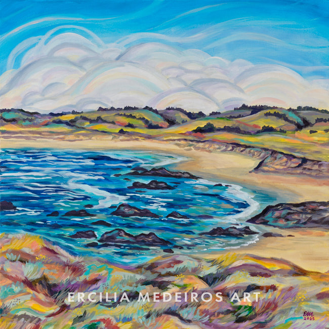 Acrylic on Canvas art painting of the  Santa Cruz county coast with beach and ocean